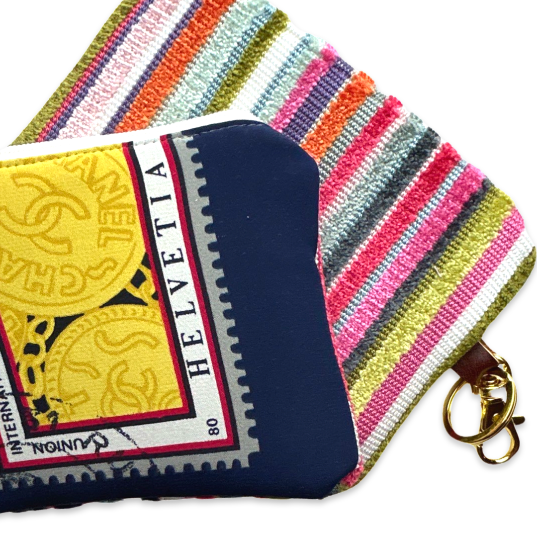 Stamps of the World Vintage Silk Scarf Coffee Run Keychain Bag