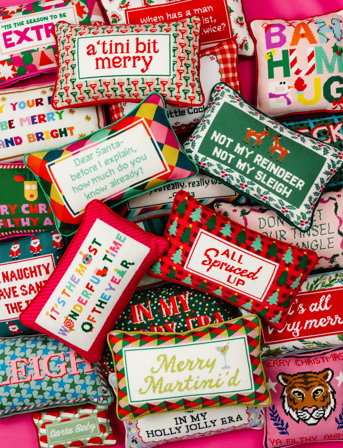 Merry Tini'd Needlepoint Pillow