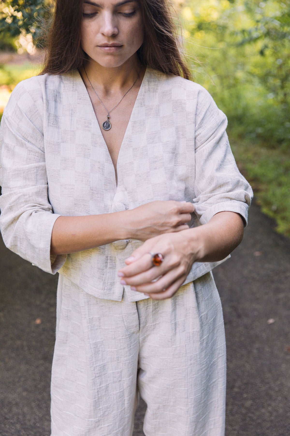 Artisan Handwoven Hemp Jacquard Vented Crop Blazer