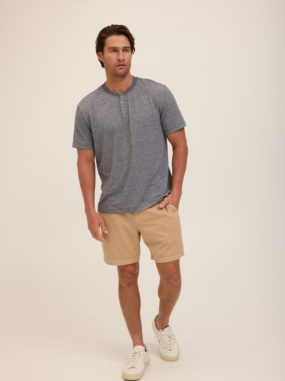 Carlos Light Fleck Jersey 3-Button Henley
