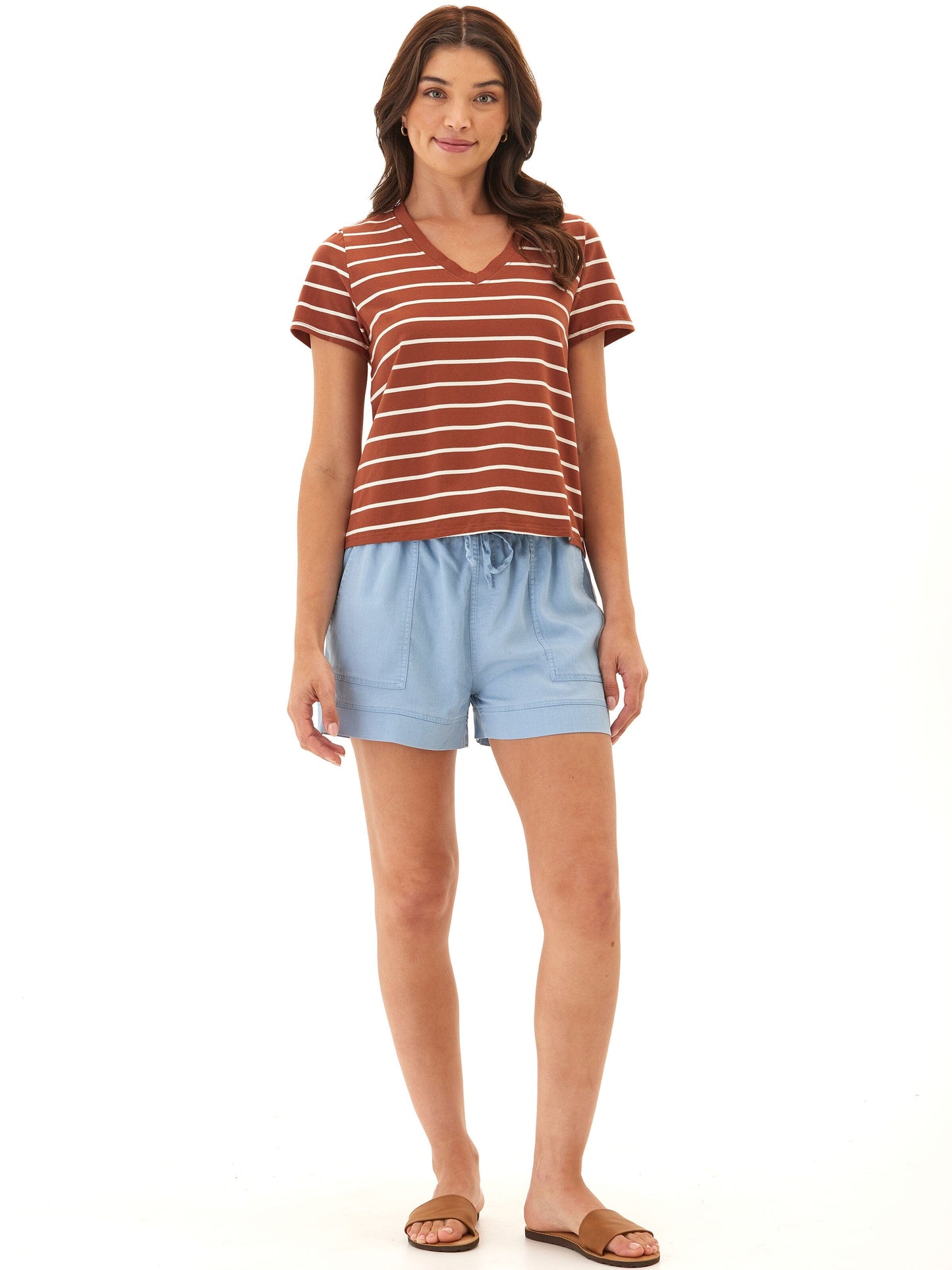 Maxine Caribbean Stripe Eco Jersey V-Neck Tee