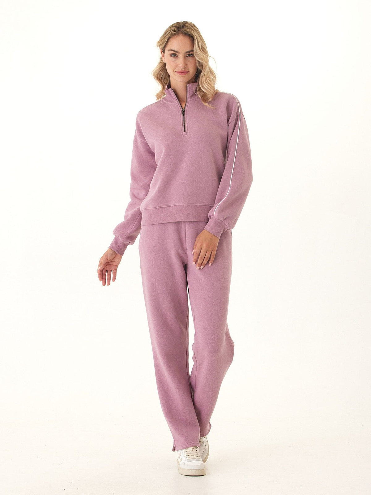 Constance Triblend Fleece Piping Detail Half Zip Pullover