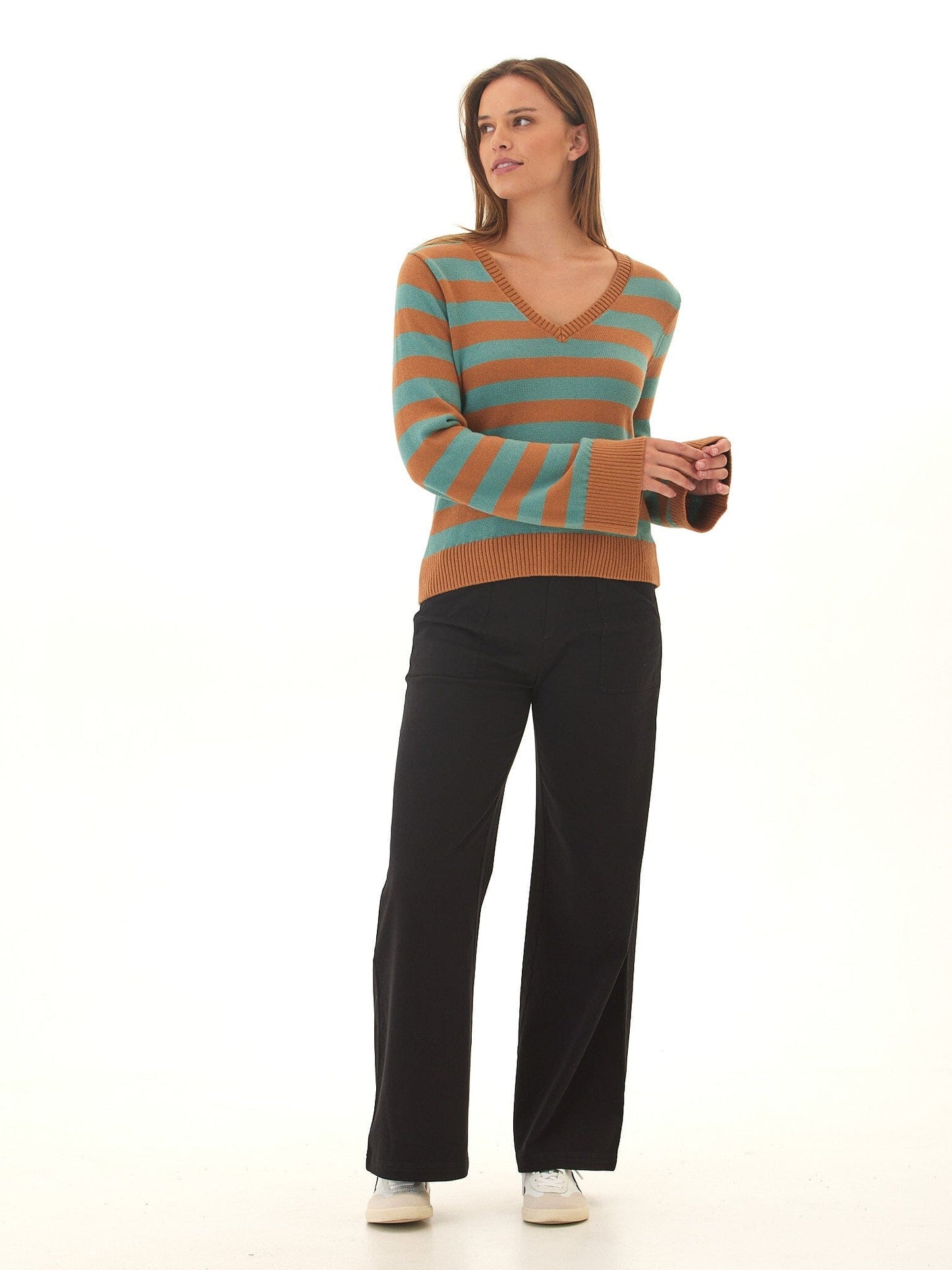 Kiley Summit Stripe Cotton Blend Bell Sleeve Sweater