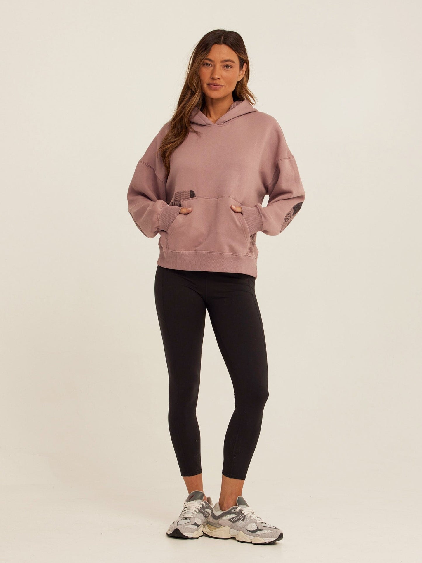 Marcellina Vintage Wash Fleece Elbow Patchwork Hoodie