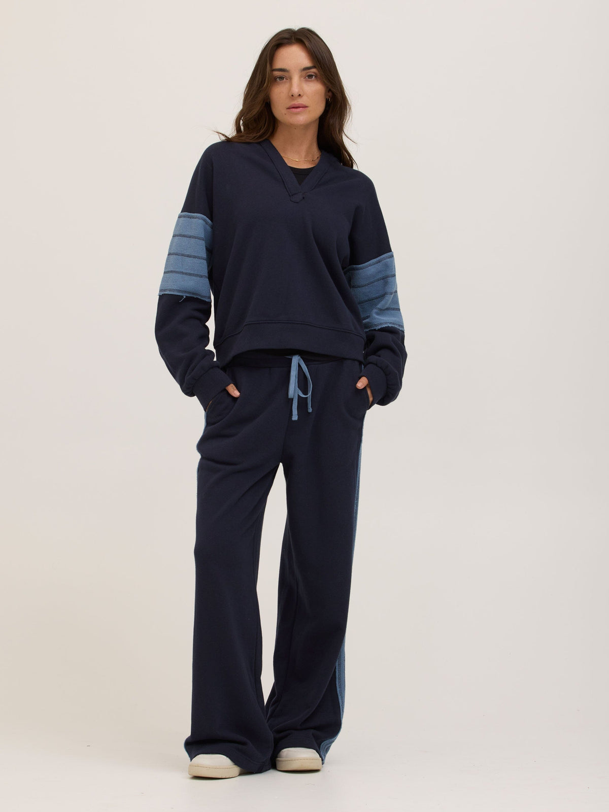 Tierney Cotton Terry Contrast Wide Leg Pant