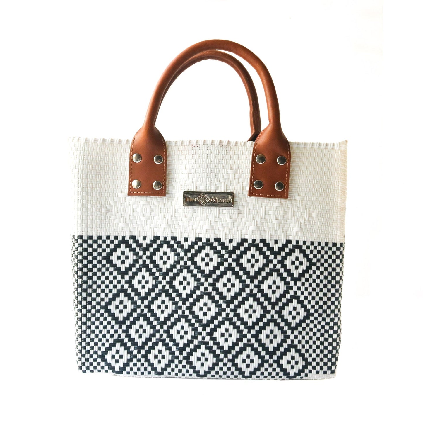Tin Marin White Large Woven Crossbody Bag - Tan Leather
