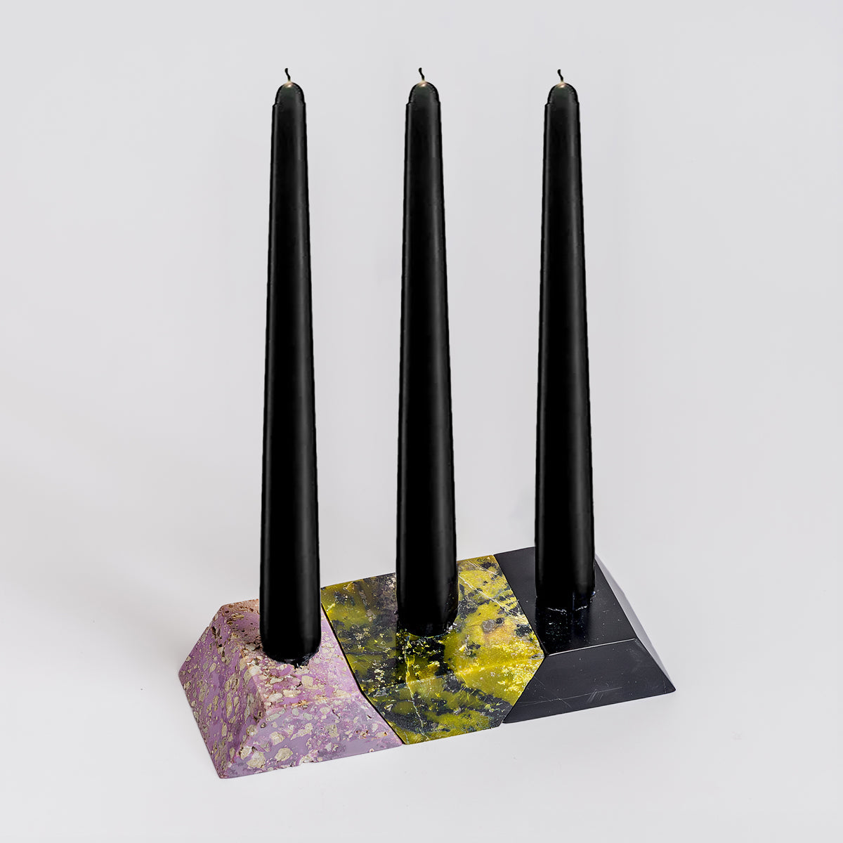 Triangle Gemstone puzzle / 3piece candelabra Serpentine, Soapstone, Jasper