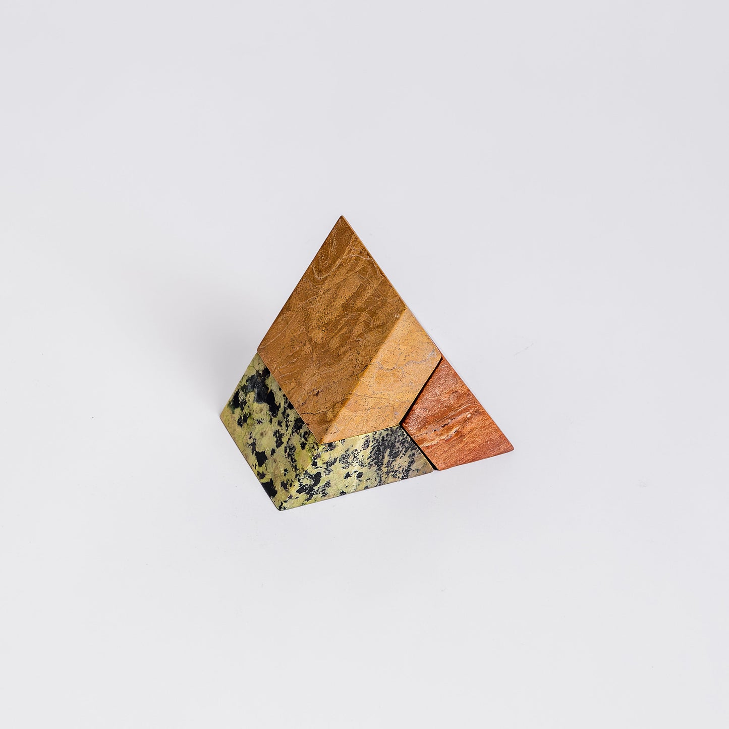 Triangle Gemstone puzzle / 3piece candelabra Black onyx, Serpentine, Lila Fosfosiderita