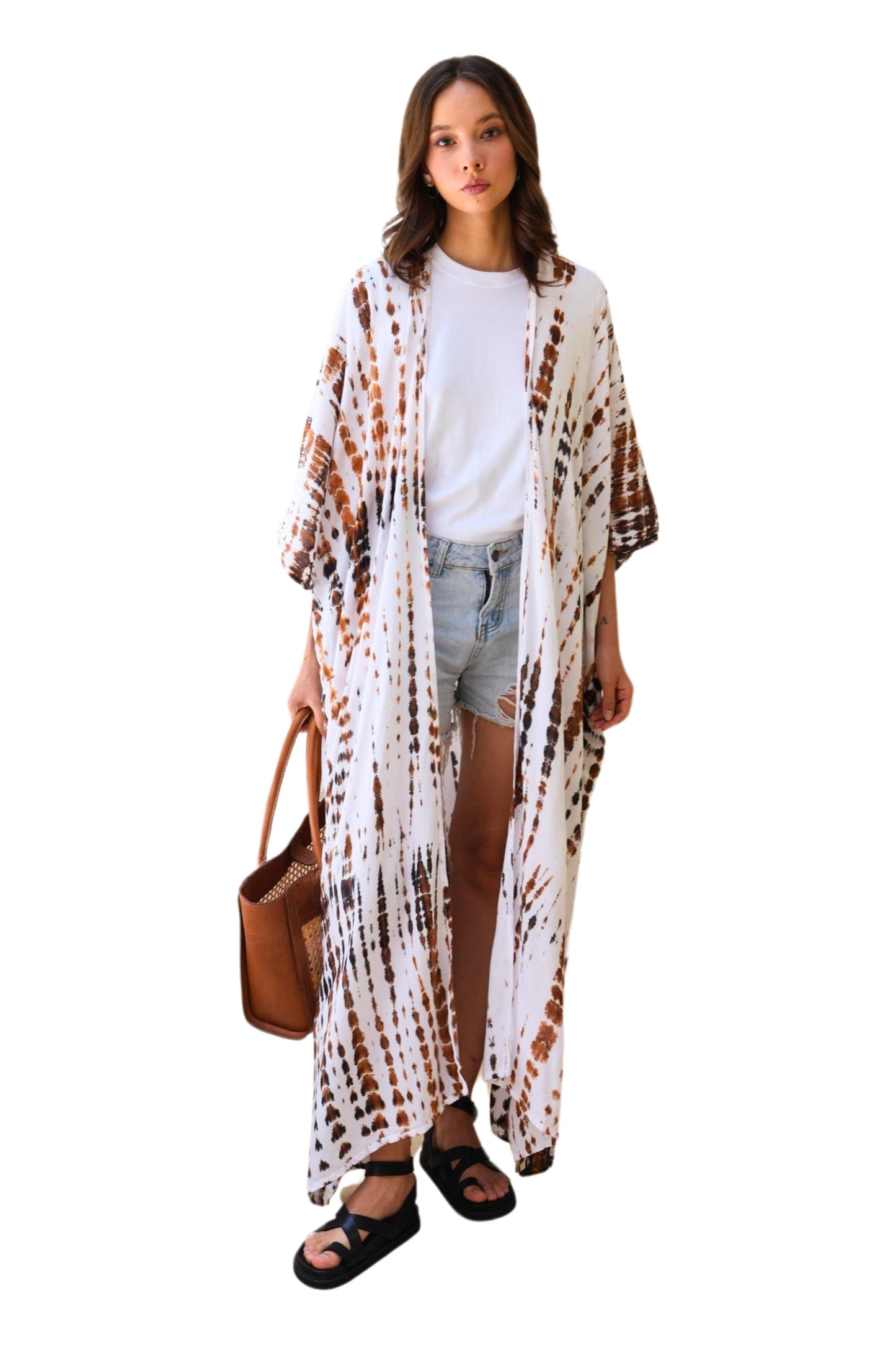 Sara Hand Dyed Kimono in White/Brown Multi - Osadia Concept Store