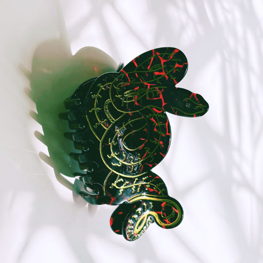 Velvet Claws Coiled Snake Claw in Brown Gold and Red Hair Clip | Claw Clip in Velvet Travel Bag