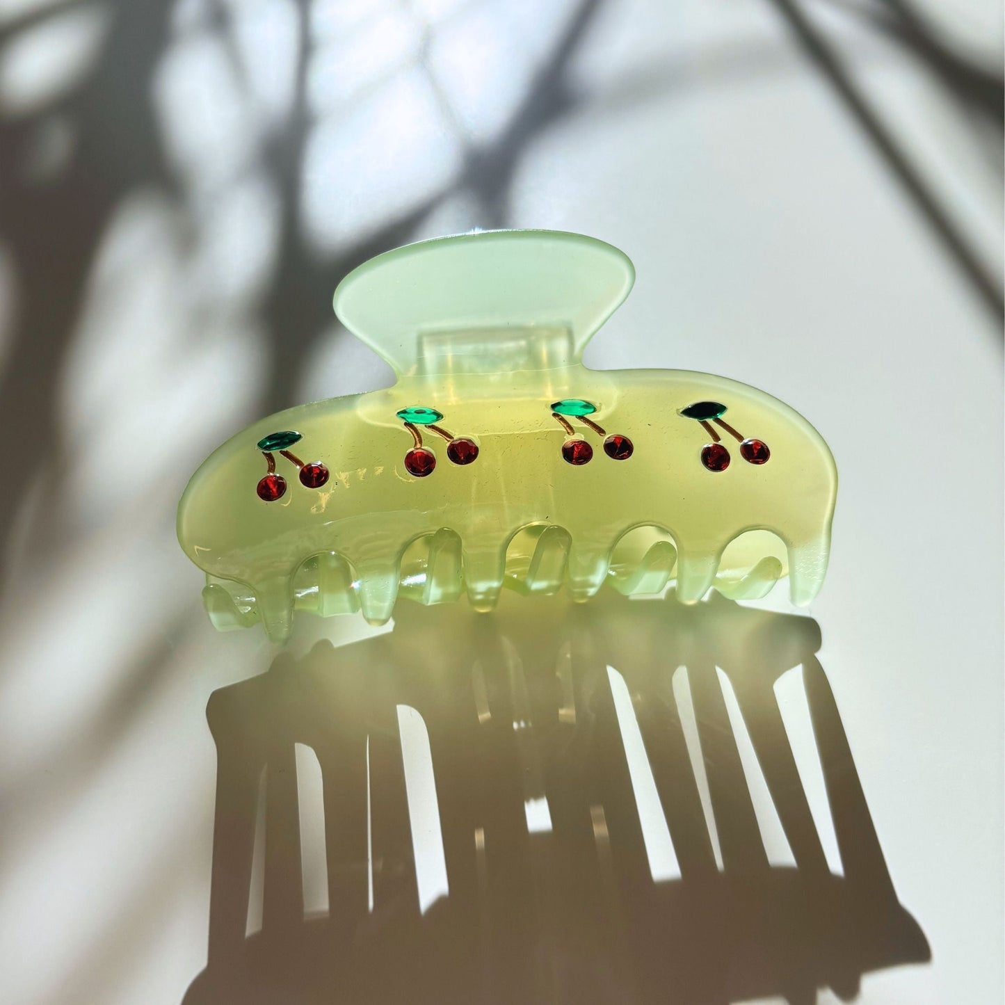 Velvet Claws Hair Clip | Cherries in Mint Ice | Claw Clip in Velvet Travel Bag