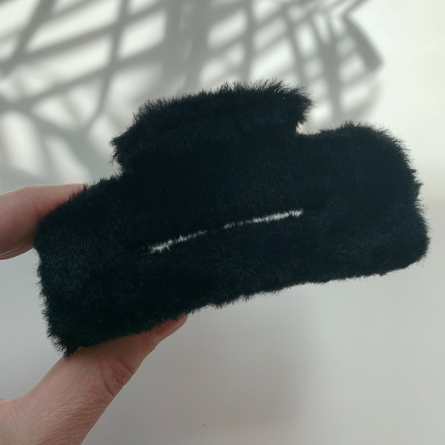Velvet Claws Hair Clip | Rectangle Plush in Faux Fur Black | Claw Clip in Velvet Travel Bag
