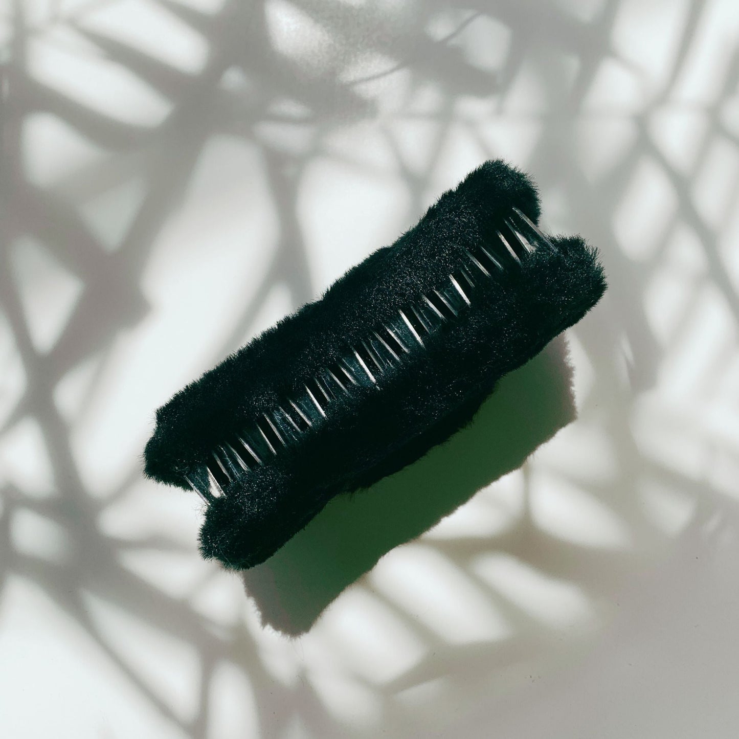 Velvet Claws Hair Clip | Rectangle Plush in Faux Fur Black | Claw Clip in Velvet Travel Bag