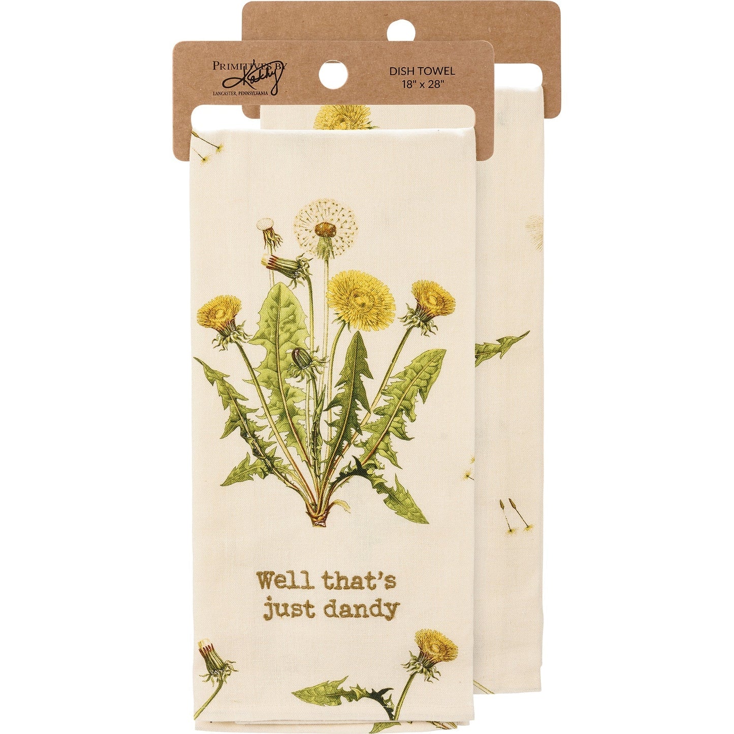 Well That's Just Dandy Punny Dandelion Dish Cloth Towel | Cotton Linen Novelty Tea Towel | Cute Kitchen Hand Towel | 18" x 28"