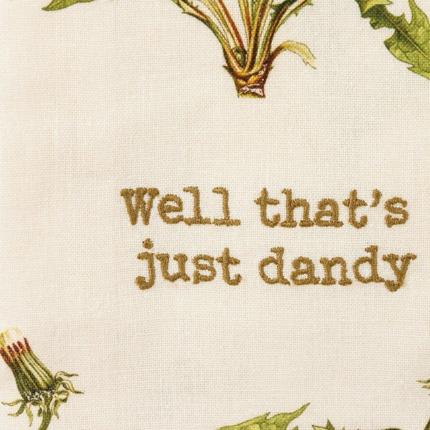 Well That's Just Dandy Punny Dandelion Dish Cloth Towel | Cotton Linen Novelty Tea Towel | Cute Kitchen Hand Towel | 18" x 28"