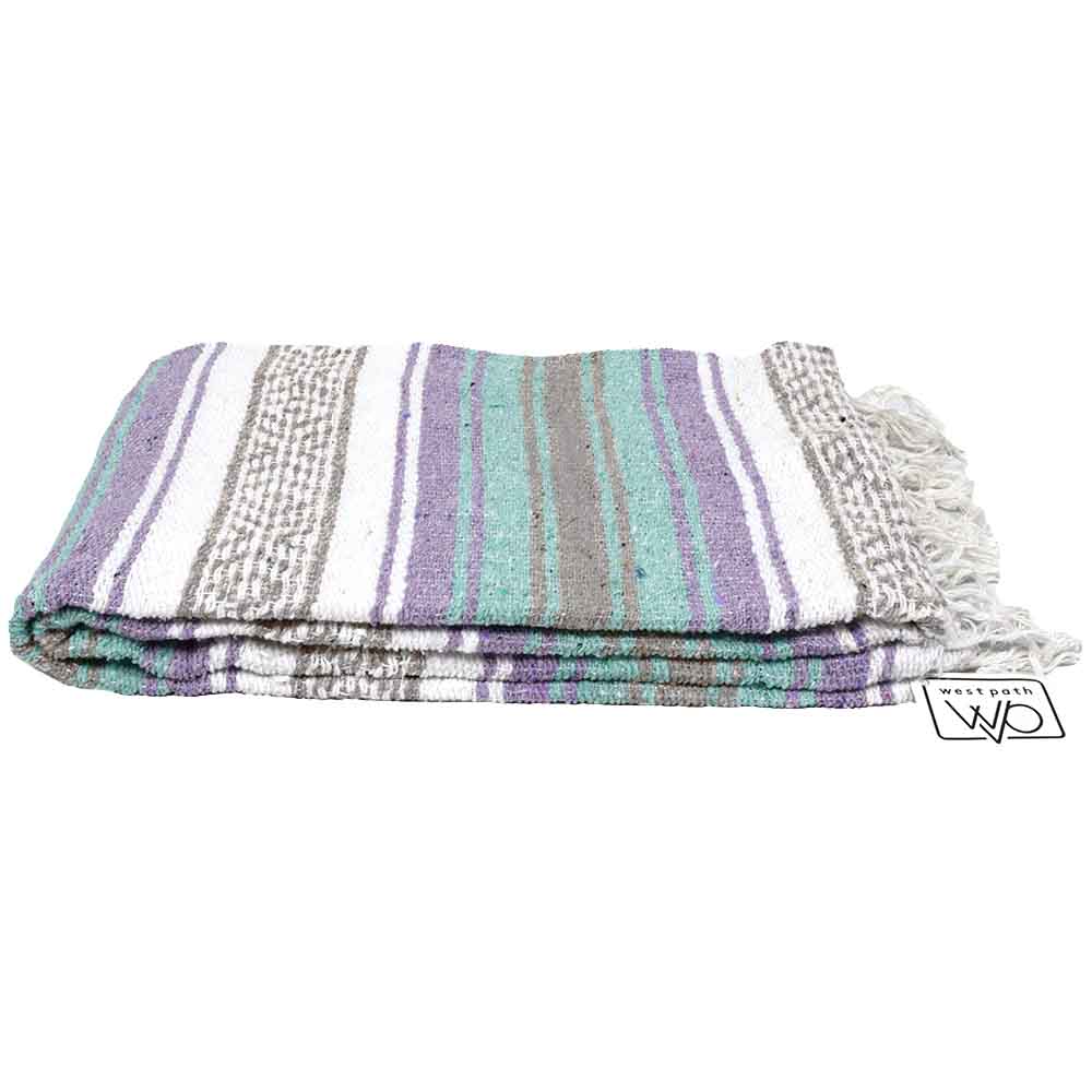 Seafoam Green & Pastel Purple Mexican Falsa Blanket - Osadia Concept Store