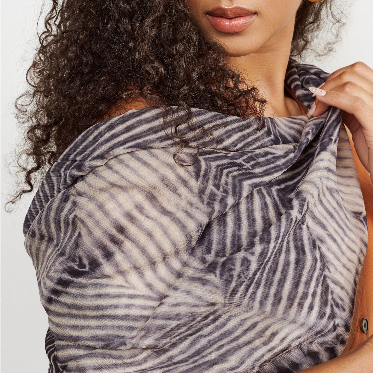 Samu Black Hand Crafted Shibori Print Silk Chiffon Sqaure Scarf