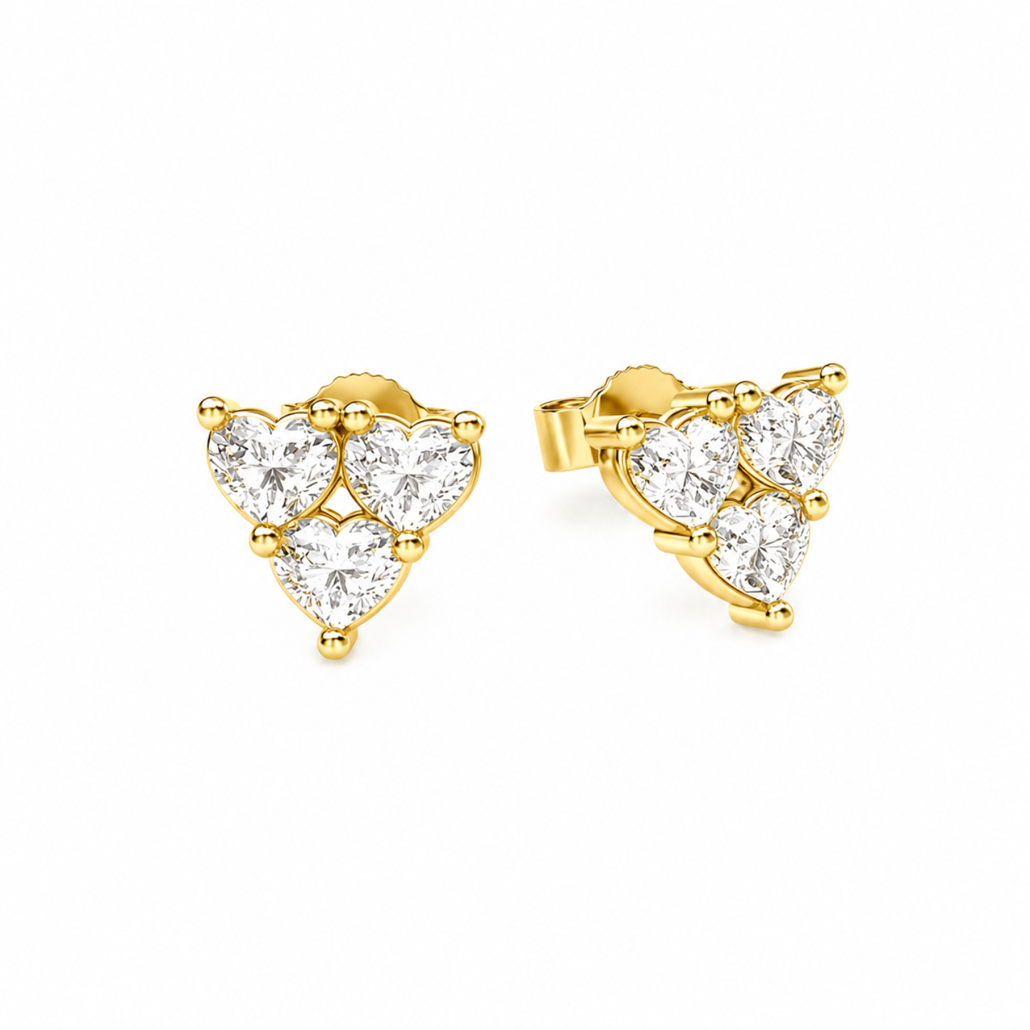 Story of Three Hearts Lab Grown Diamond Heart Stud Earrings Rose Gold