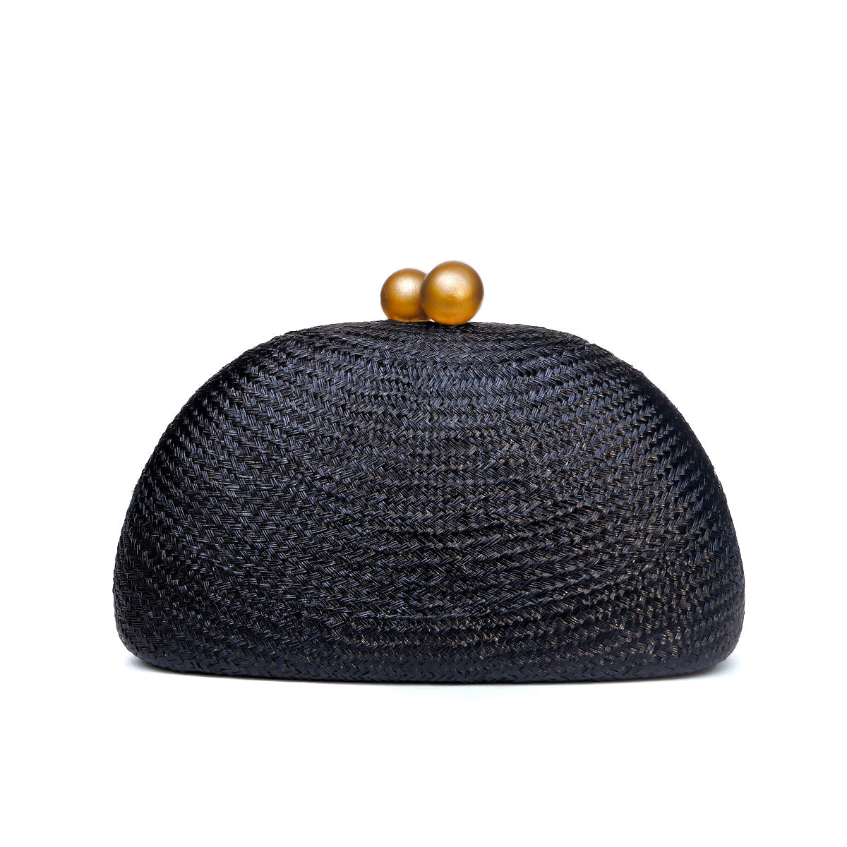 THE HELENA — Black Woven Straw Clutch with Gold Ball Clasp