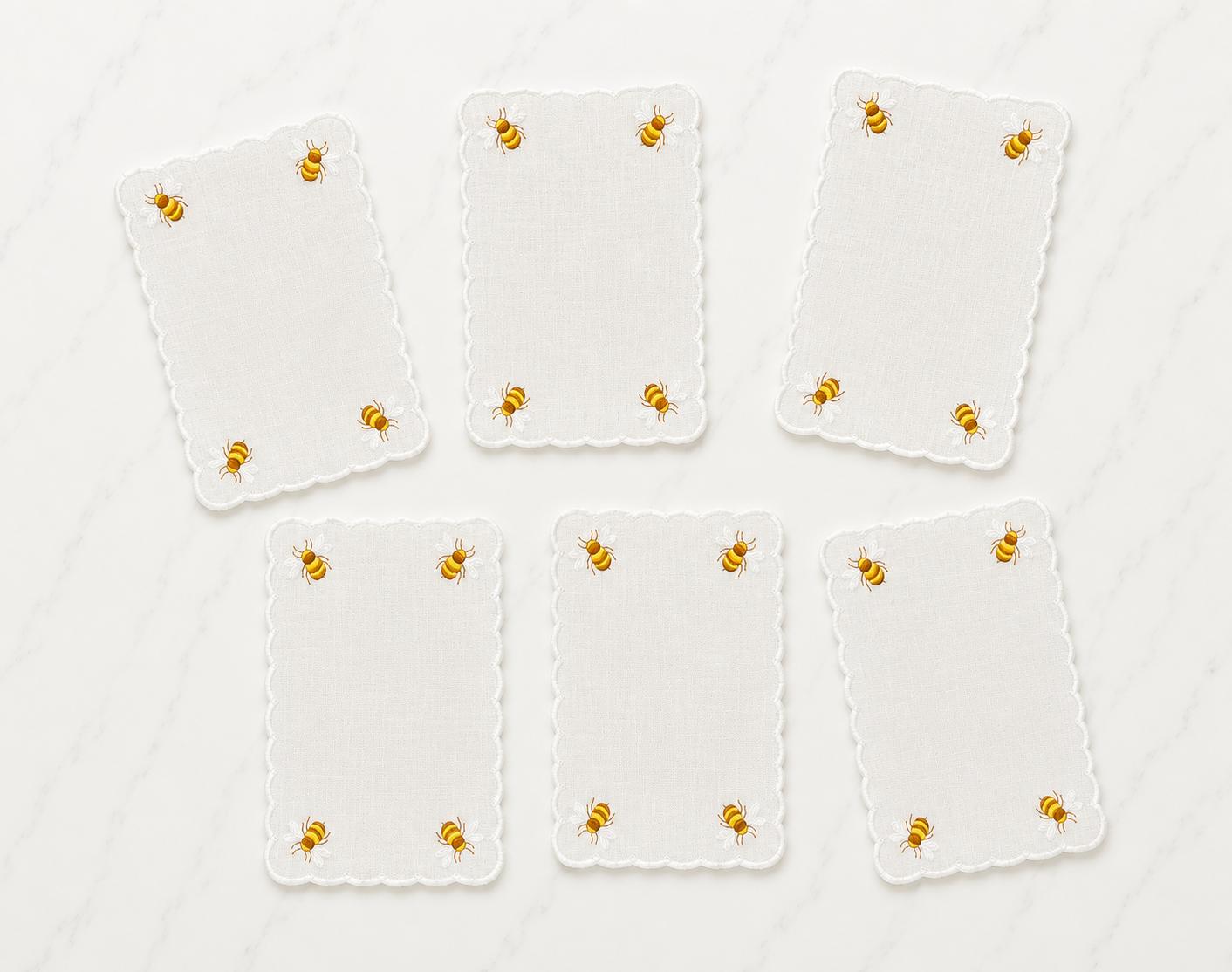 Embroidered Honey Bee Cocktail Napkin (Set of 6)