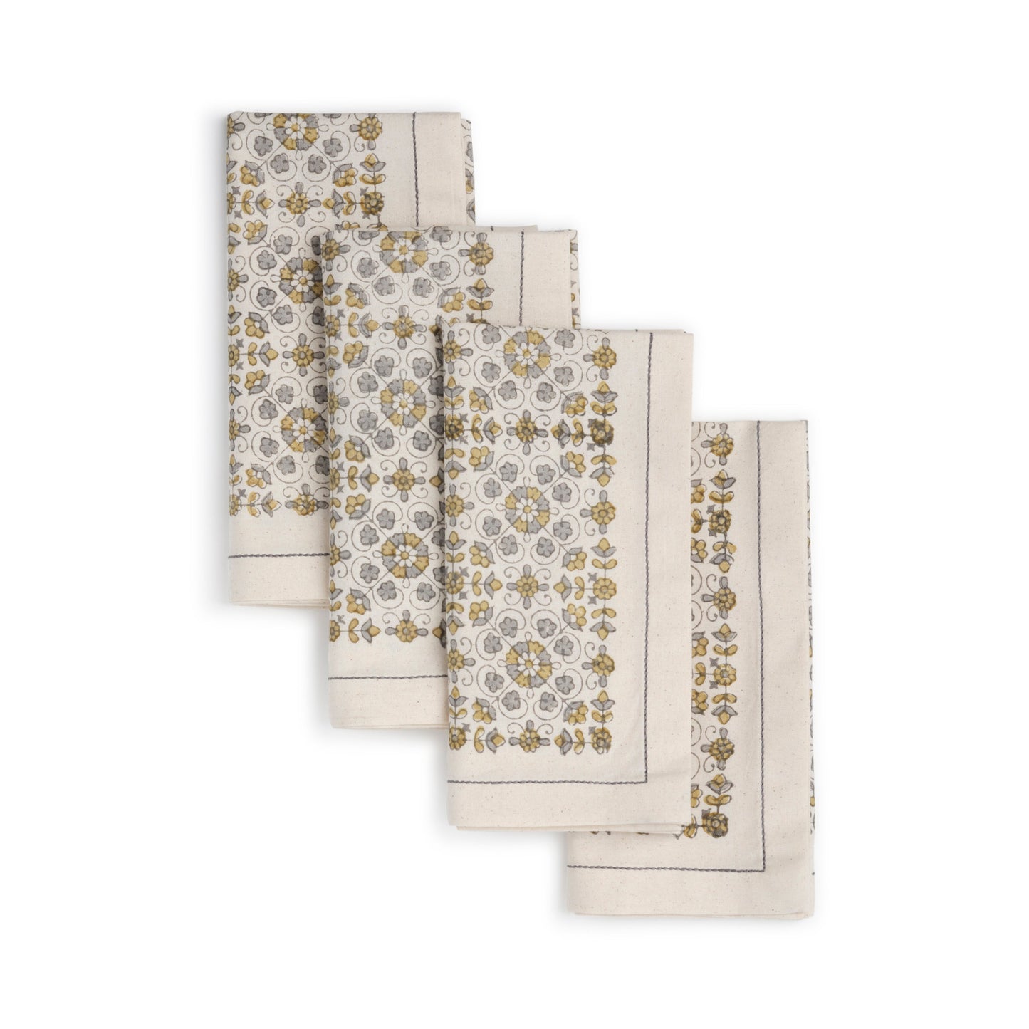 Hand Block Printed Cotton Napkins, Set of 4 | 18″ × 18″ | Fair Trade | Lily