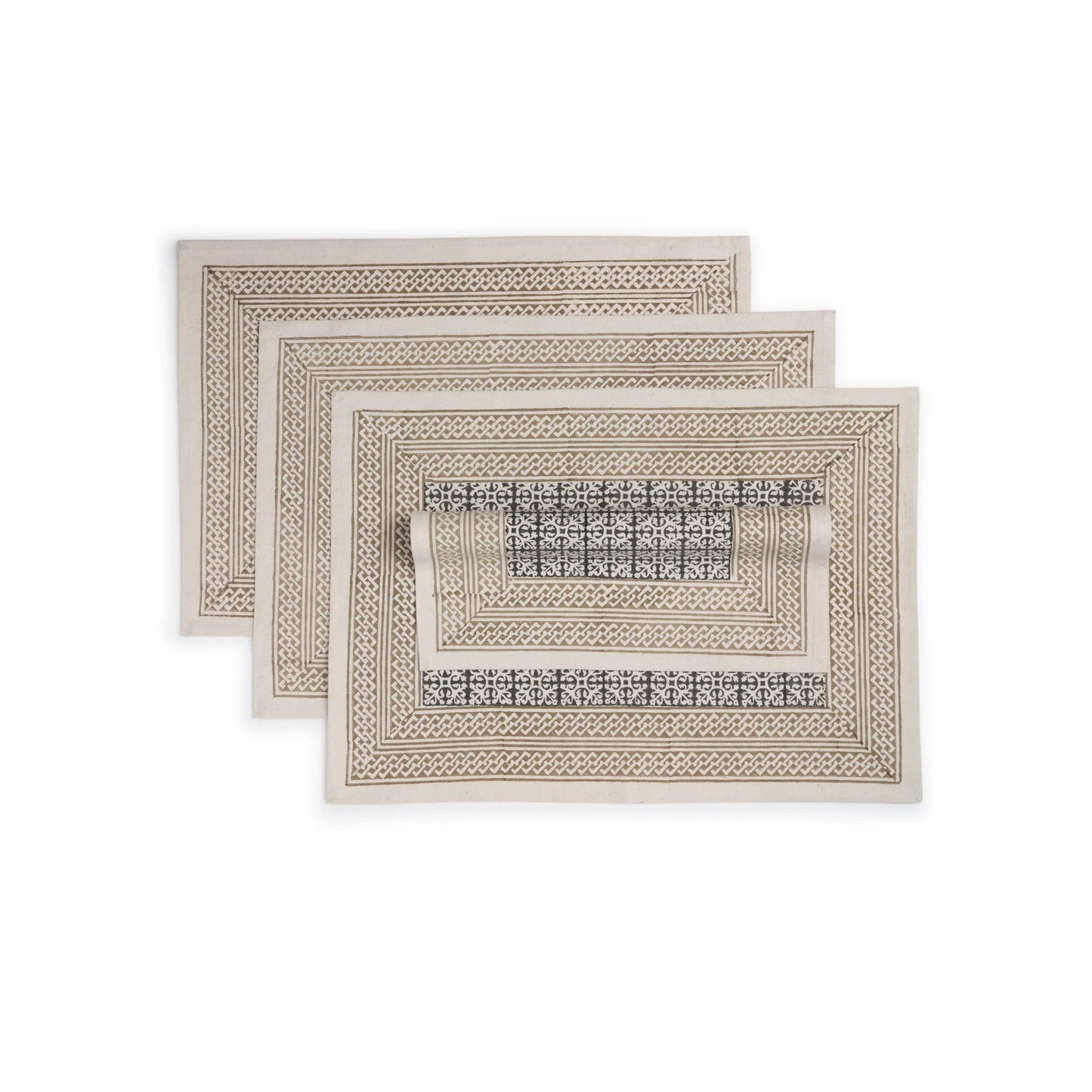 WHISPERWOOD Placemats. Set of 4. 100% Kora Cotton – Hand Block Printed – Fair Trade – Artisan Made