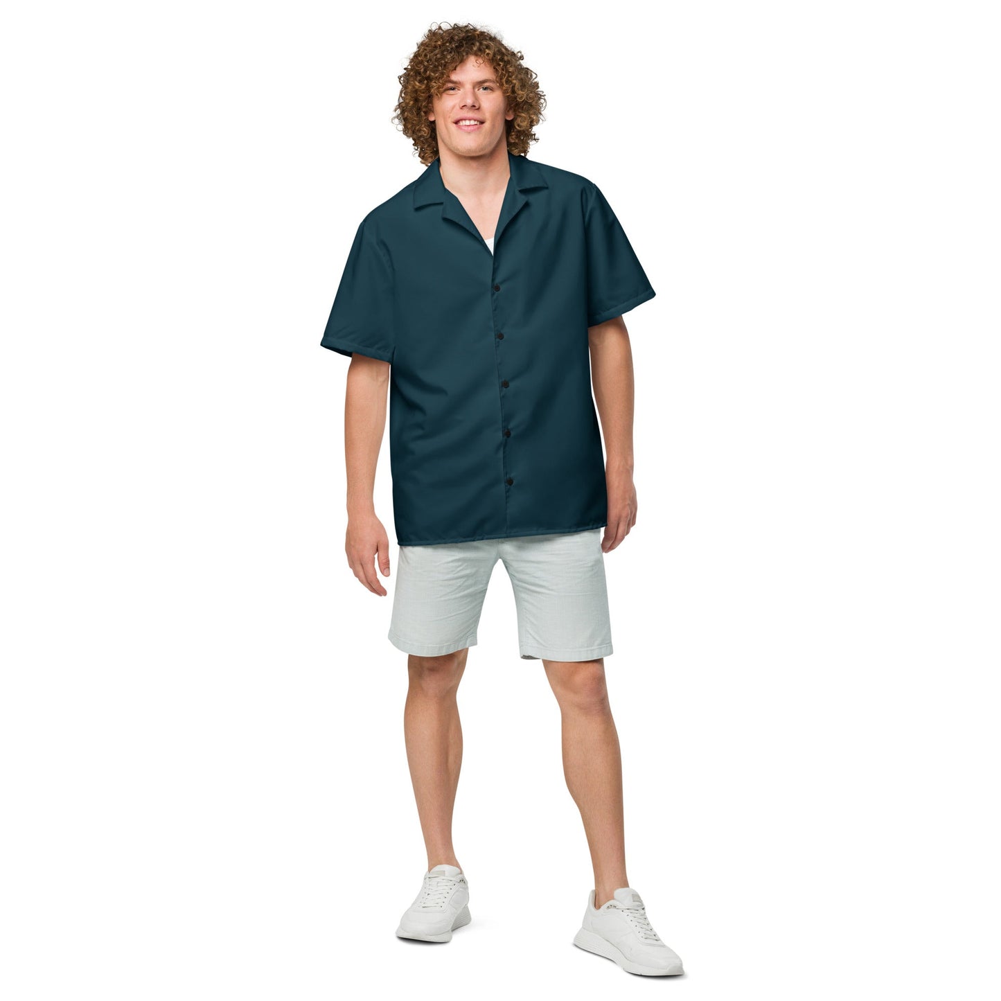 Labelless Dark Seas Blue Button Down Camp Shirt