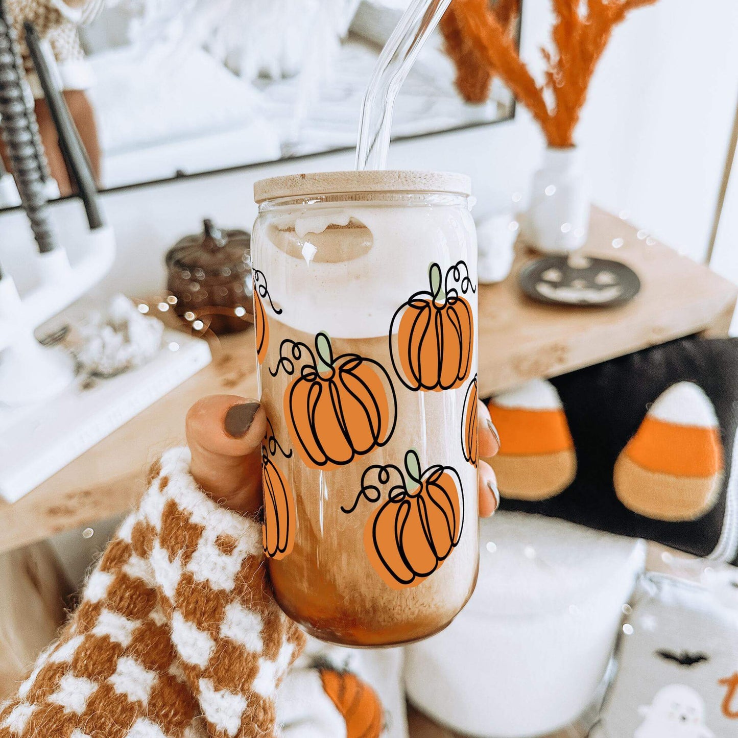 Fall Pumpkins Cup With Lid and Straw