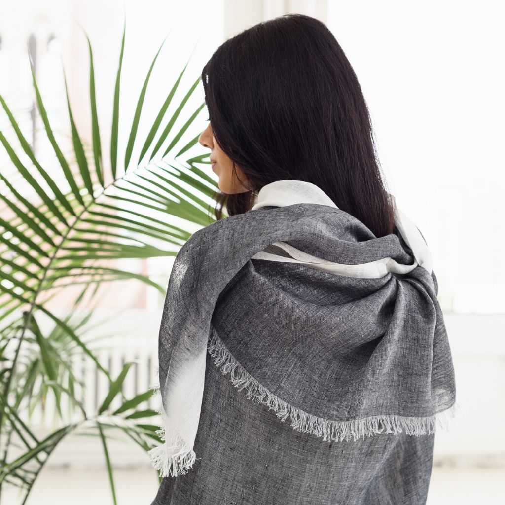 Granite Black White Ombre Linen Silk Handloom Scarf - Osadia Concept Store