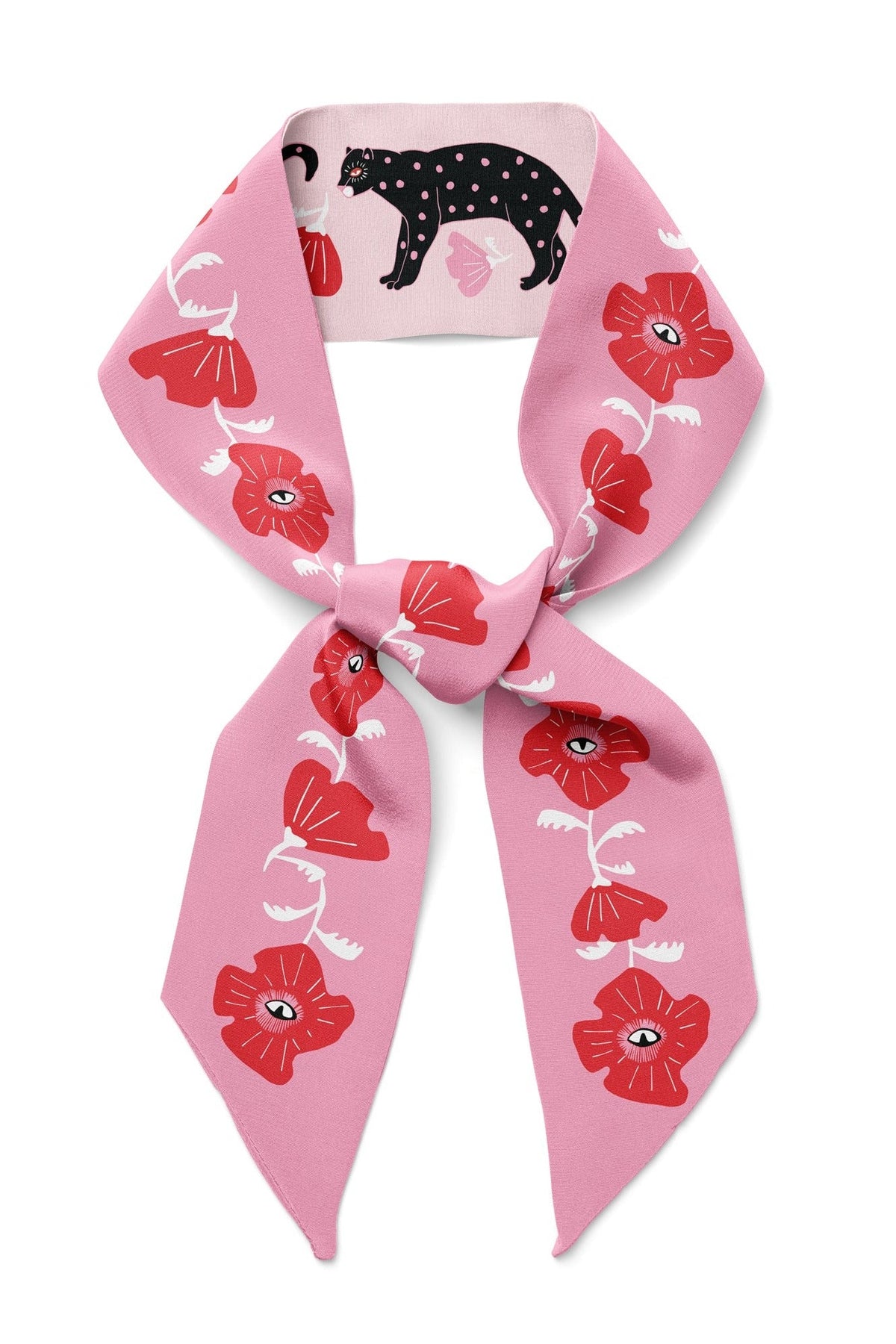Poppy Polka Cat Twilly Ribbon Scarf
