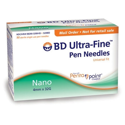 BD Ultra-Fine Nano Pen Needle: 4mm, 32 Gauge, 100 Count