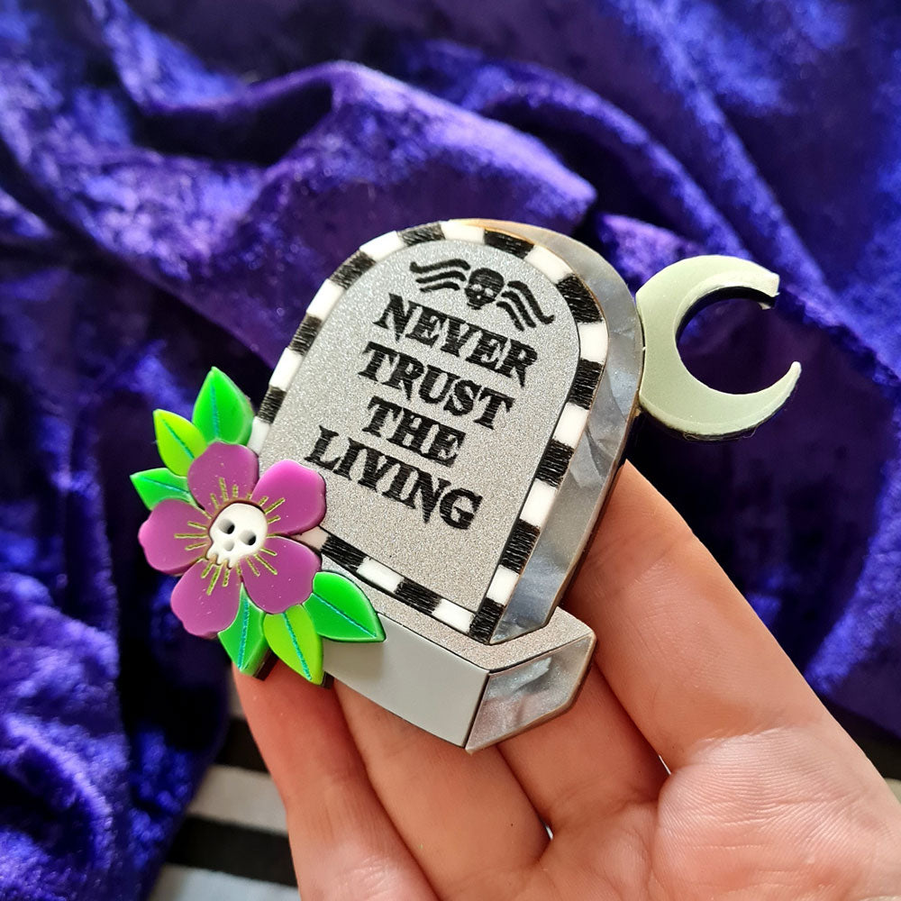 Beetle Juice Gravestone Brooch by Cherryloco