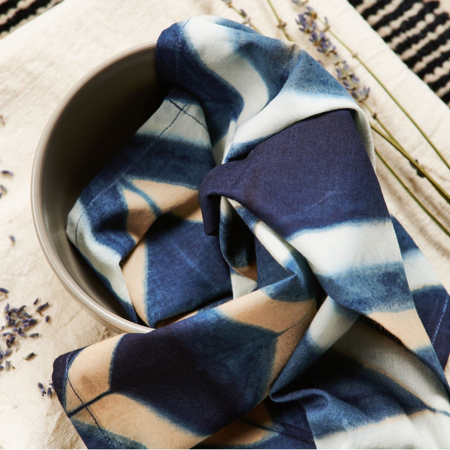 Tisa Indigo Hand Crafted Shibori Print Cotton Table Napkin ( set of 4 )