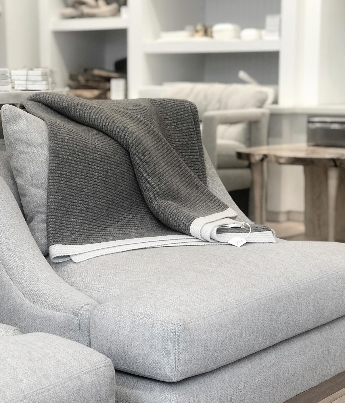 Platinum and White Ribbed Knit Yak Down Throw