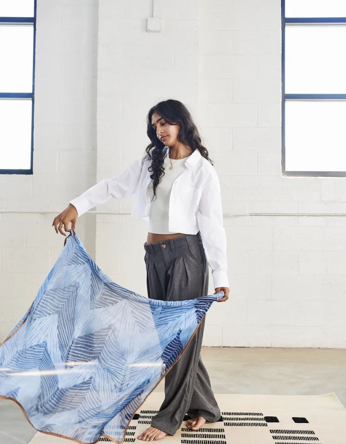 Samu Indigo Hand Printed Shibori Silk Chiffon Scarf