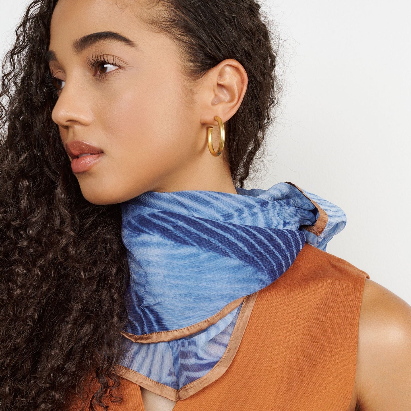 Samu Indigo Hand Printed Shibori Silk Chiffon Scarf