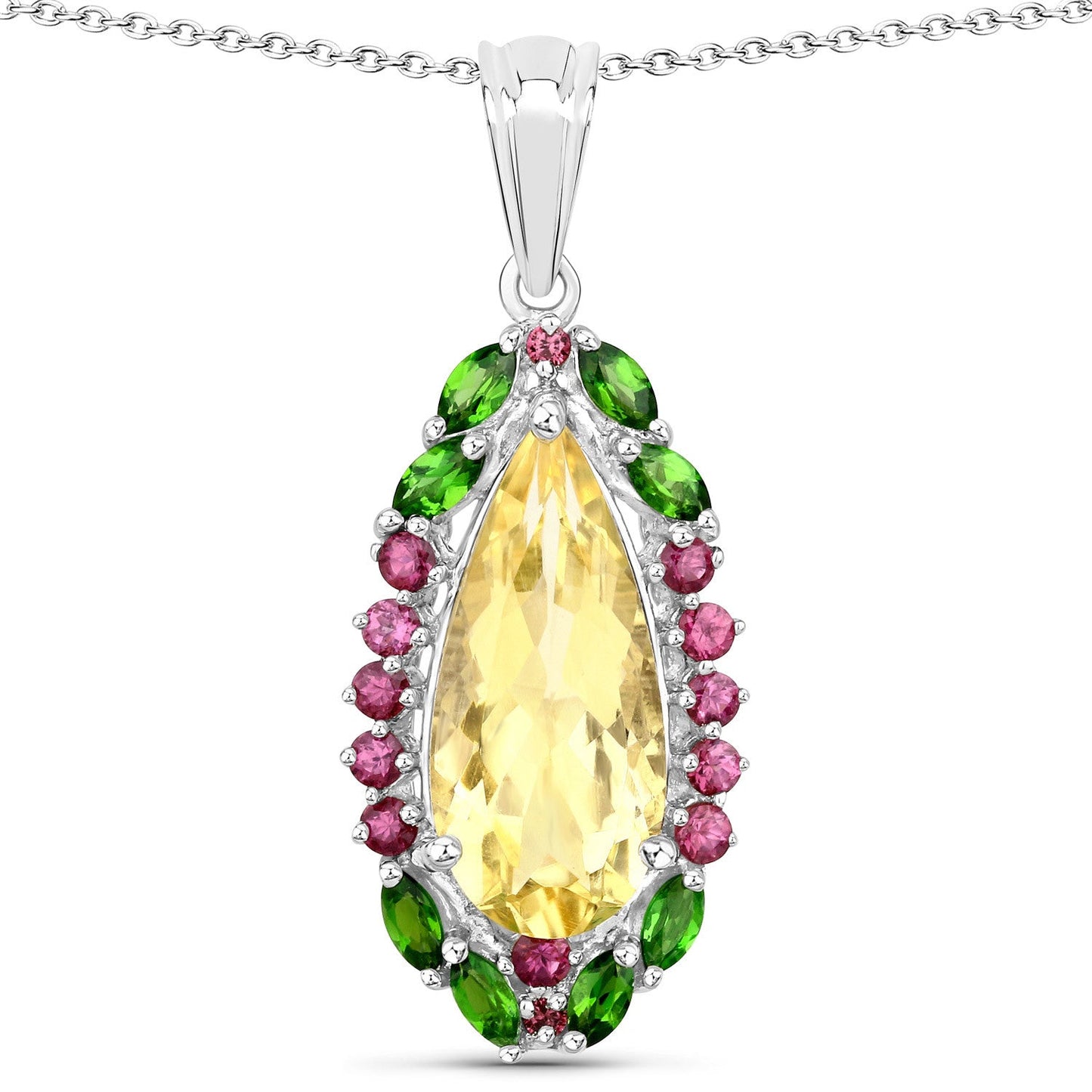 "6.19 Carat Genuine Citrine, Chrome Diopside and Rhodolite Garnet .925 Sterling Silver Pendant