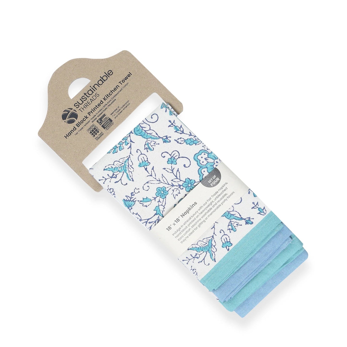 STREAMLINE 18"x18" Hand Block Printed Napkins - Set of 4. Cotton - Fair Trade - Artisan Made