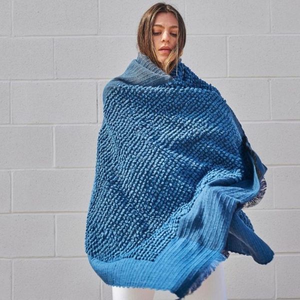 Macaroon Midnight Dark Blue Plush Textured Merino Handloom Throw