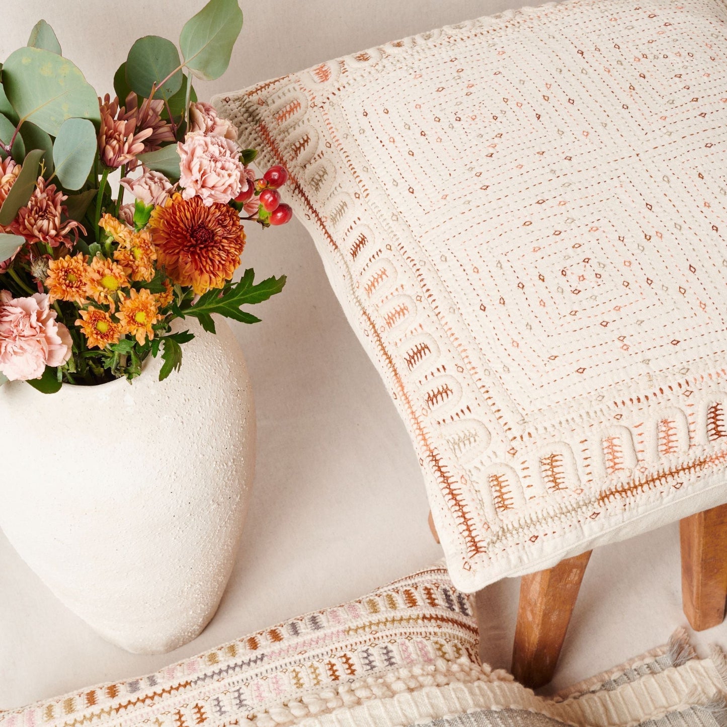 Maze Coral Hand Embroidered Pillow