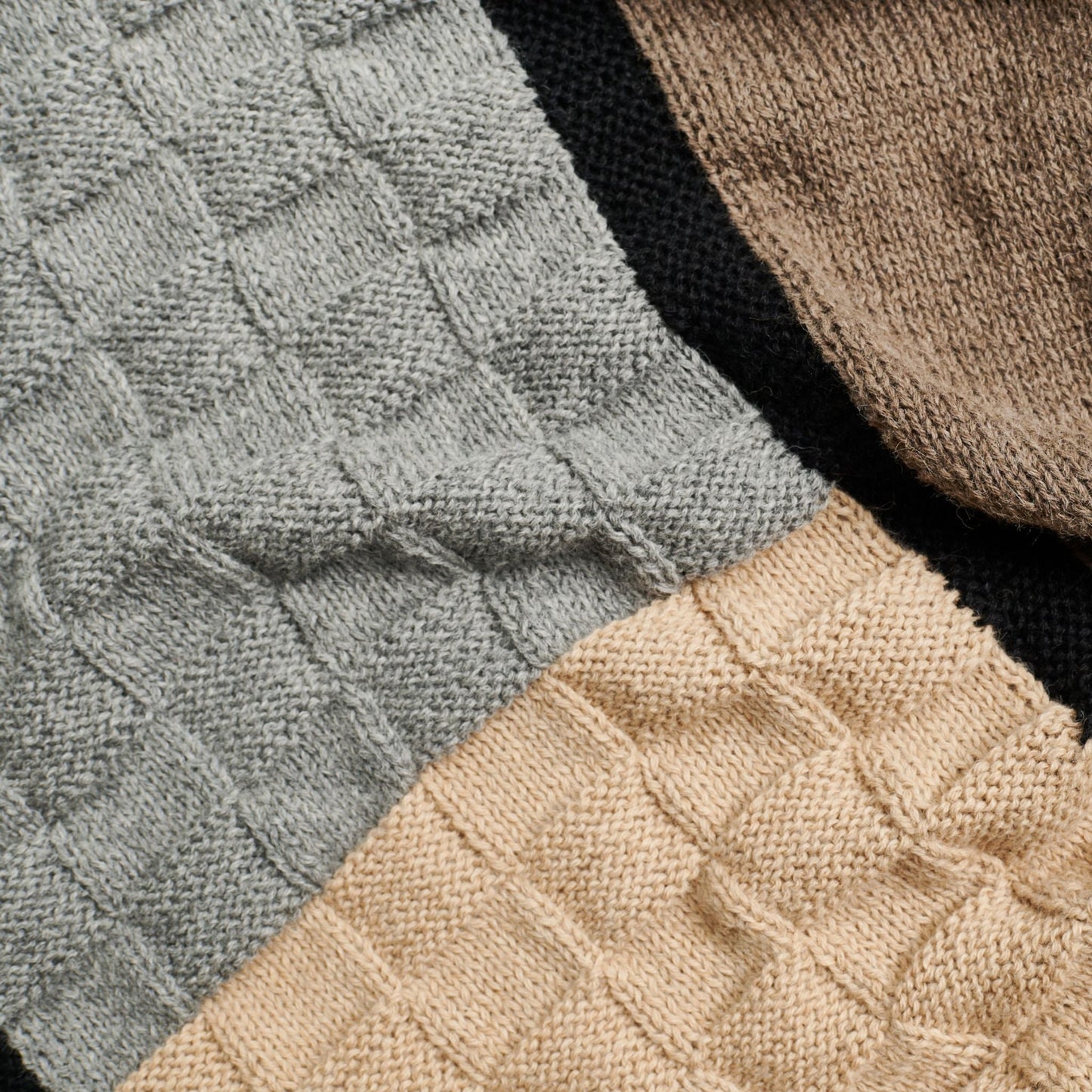 Muhu Brown Gray Hand Knitted Peruvian Alpaca Blanket / Large Plush Scarf