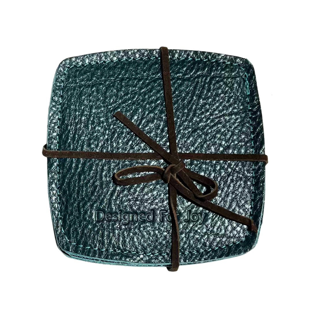 Leather Coasters with DFJ Logo Set of 4
