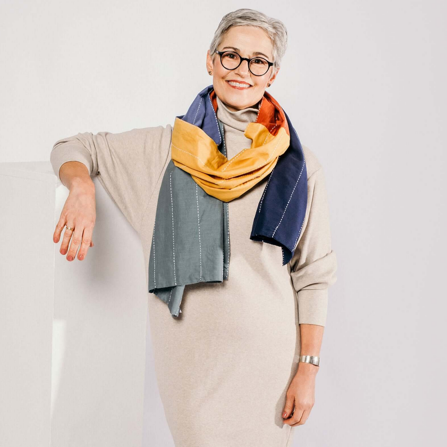 Kantha Embroidered Scarf | Rainbow Colorblock