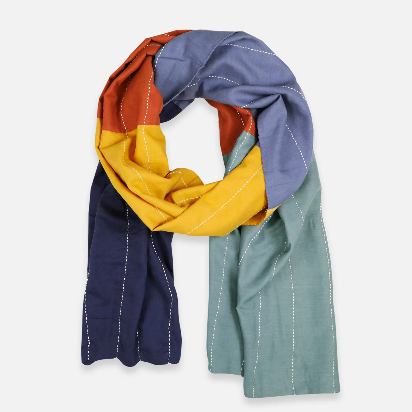 Kantha Embroidered Scarf | Rainbow Colorblock