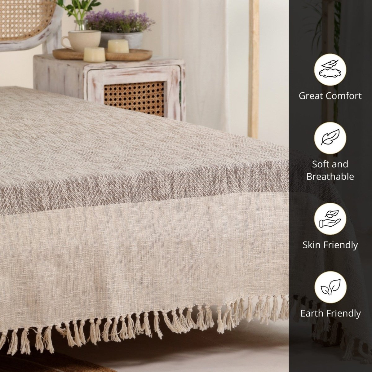 Earthy Brown Cotton Bed Cover (92'' x 102'')