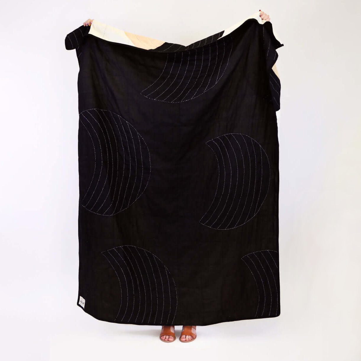 Kantha Quilted Throw Blanket | Crescent Lattice