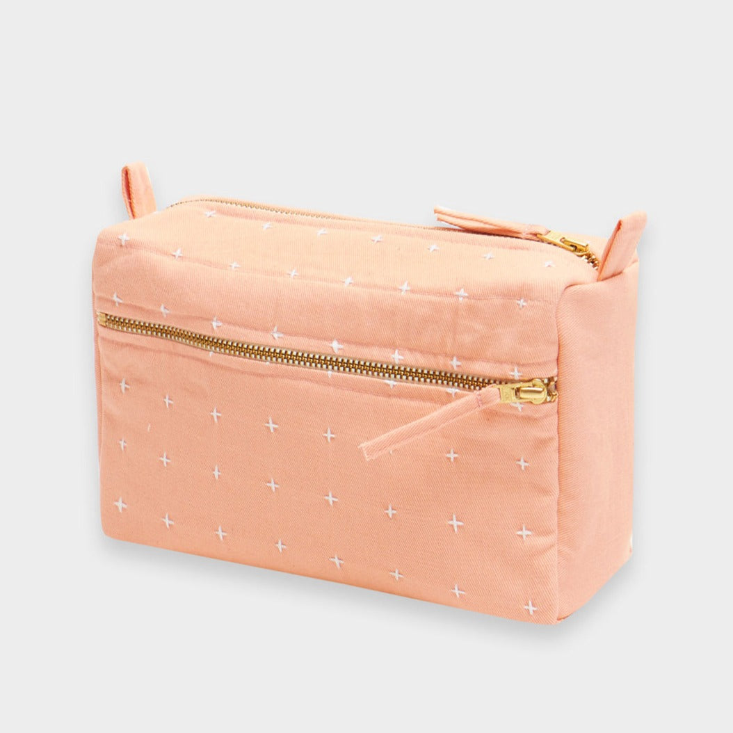 Medium Toiletry Bag | Blush Pink Cross-Stitch