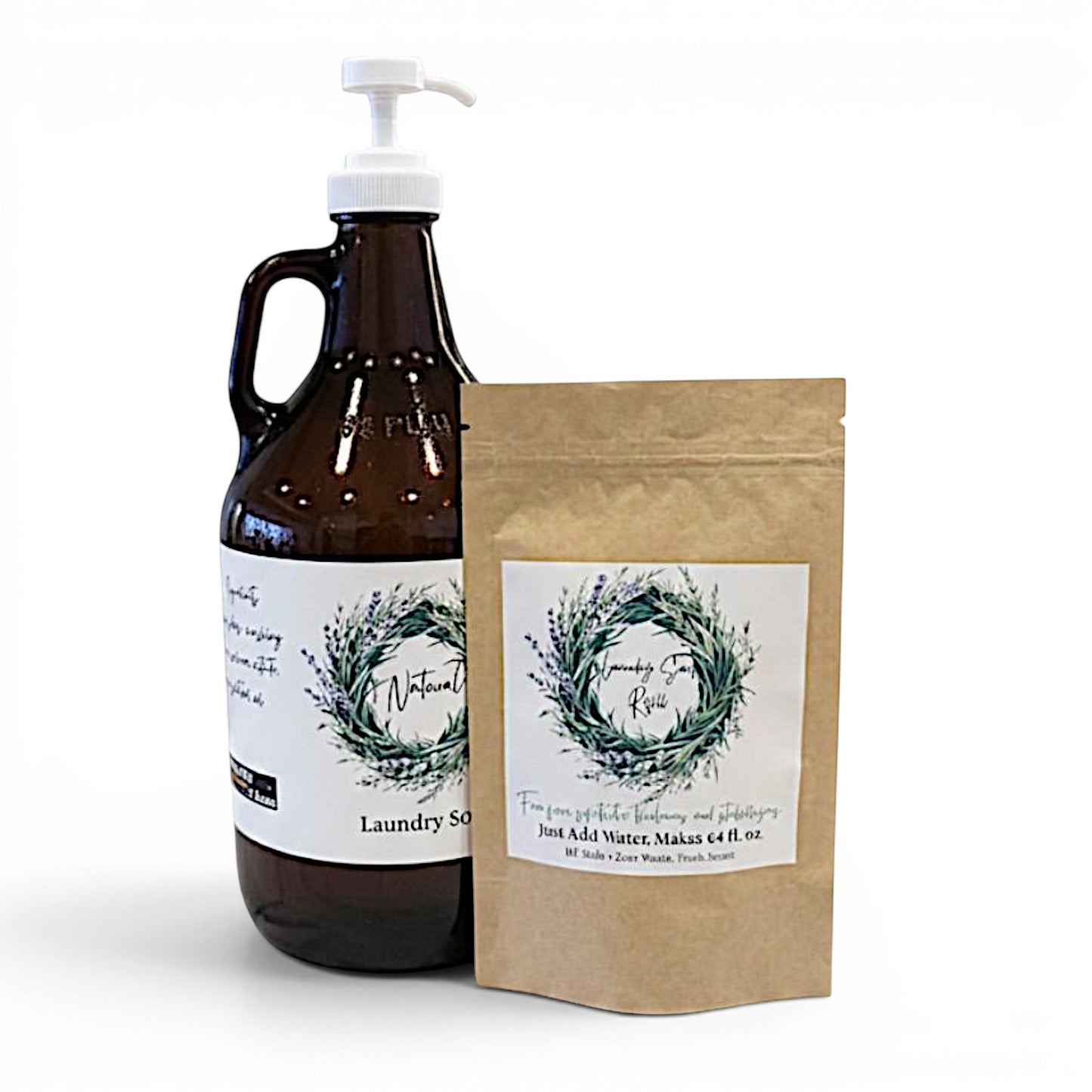 Natural Laundry Detergent Refill Kit | Glass Laundry Room Container & Compostable Refill Pouch