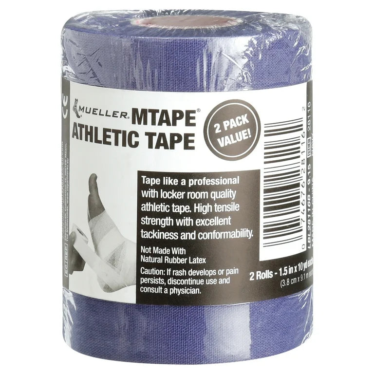 Mueller MTape Athletic Tape, Navy Blue, 2 Pack, 1.5" x 10 yd each
