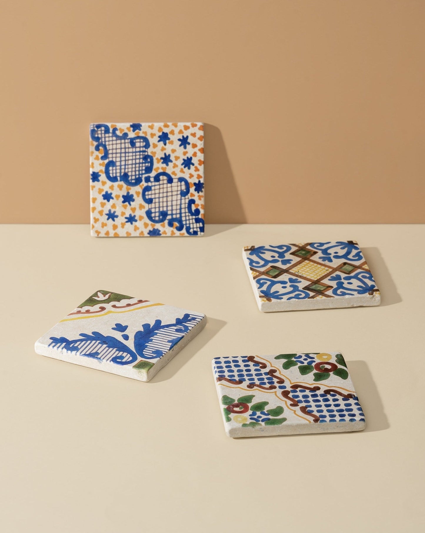 Vintage Patterned Marble Tiles Coasters | Set of 4